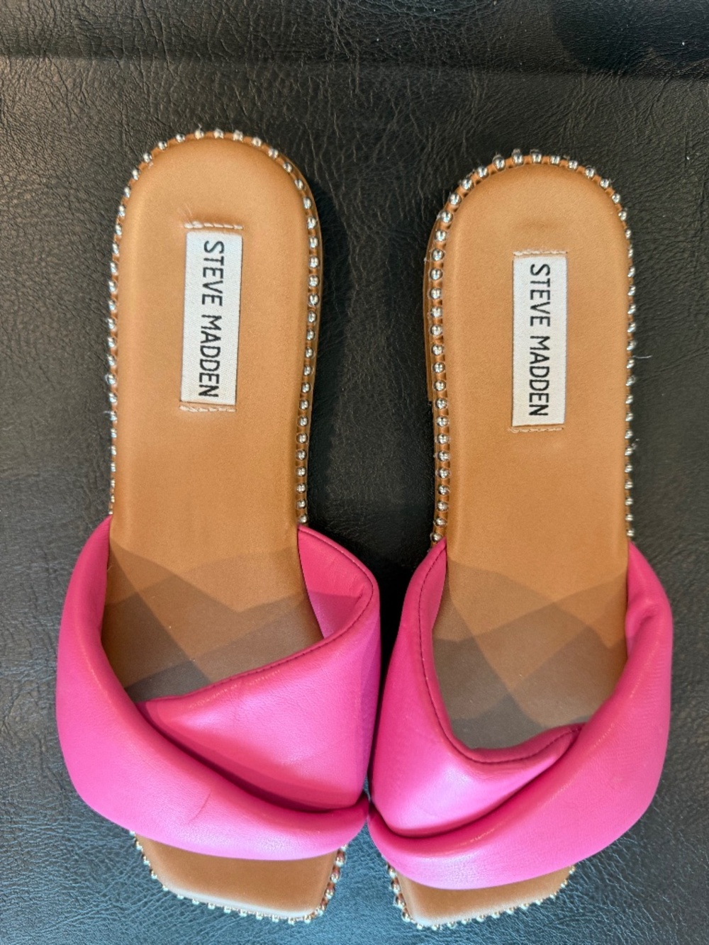 Steve Madden Rayne Pink Flat Sandals 8 M Silver Beading